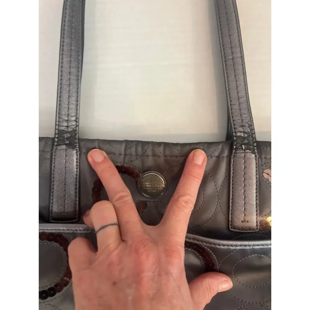 Coach Vintage Laura Circle tote bag in steel gray with sequin embellishments